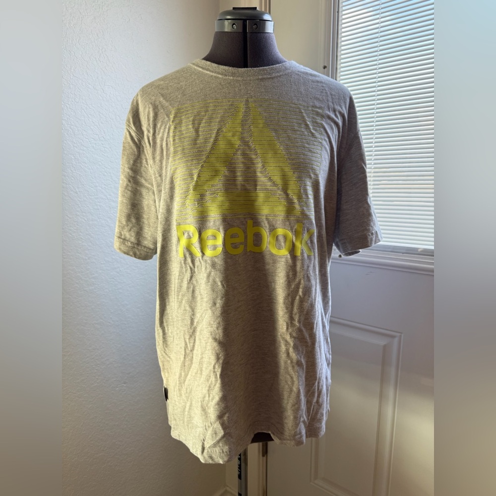 Reebok Men's Light Gray Tee with Yellow Logo